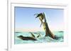 Kronosaurus, Attacks a Pod of Dolichorhynchops in Cretaceous Seas-null-Framed Art Print