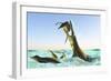 Kronosaurus, Attacks a Pod of Dolichorhynchops in Cretaceous Seas-null-Framed Art Print