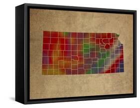 KS Colorful Counties-Red Atlas Designs-Framed Stretched Canvas