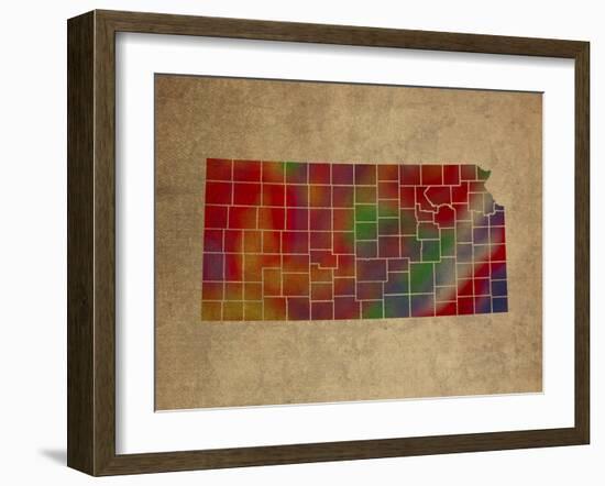 KS Colorful Counties-Red Atlas Designs-Framed Giclee Print
