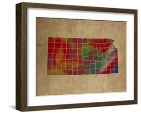 KS Colorful Counties-Red Atlas Designs-Framed Giclee Print