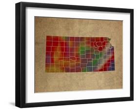 KS Colorful Counties-Red Atlas Designs-Framed Giclee Print