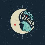 Good Night Polar Bear with Ursa Major Sitting on a Crescent Moon. Vector Illustration. Grunge Effe-Ksenia Martianova-Art Print