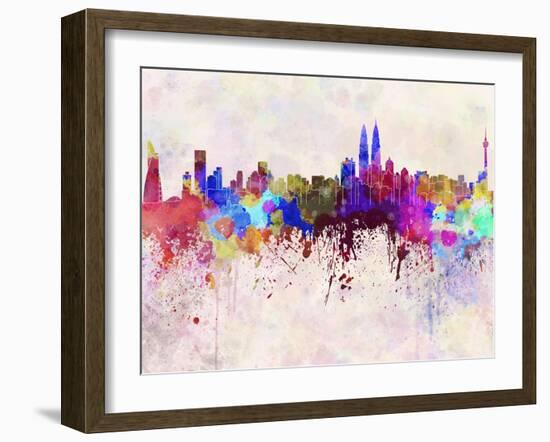 Kuala Lumpur Skyline in Watercolor Background-paulrommer-Framed Art Print