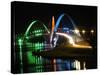 Kubitschek Bridge At Night With Colored Lighting-ccalmons-Stretched Canvas
