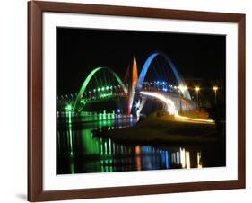 Kubitschek Bridge At Night With Colored Lighting-ccalmons-Framed Photographic Print