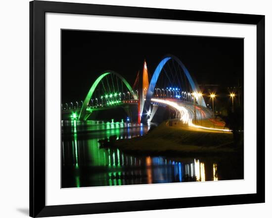 Kubitschek Bridge At Night With Colored Lighting-ccalmons-Framed Photographic Print