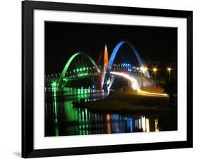 Kubitschek Bridge At Night With Colored Lighting-ccalmons-Framed Photographic Print