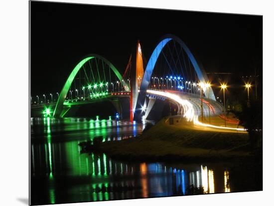 Kubitschek Bridge At Night With Colored Lighting-ccalmons-Mounted Photographic Print
