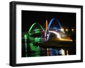 Kubitschek Bridge At Night With Colored Lighting-ccalmons-Framed Photographic Print