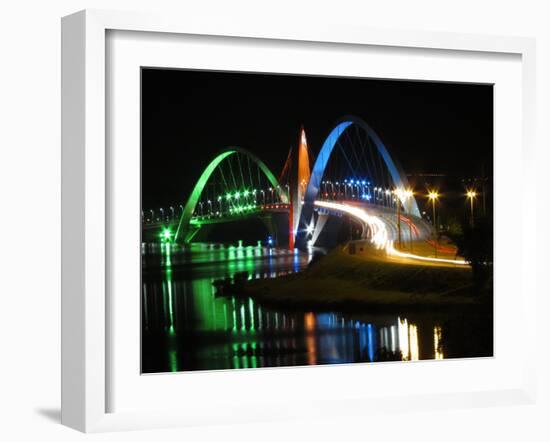 Kubitschek Bridge At Night With Colored Lighting-ccalmons-Framed Photographic Print