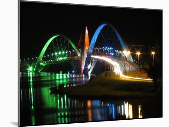 Kubitschek Bridge At Night With Colored Lighting-ccalmons-Mounted Photographic Print