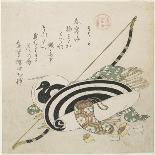 Plum Branch, a Peony Flower and a Metal Seal, 1816-Kubo Shunman-Giclee Print