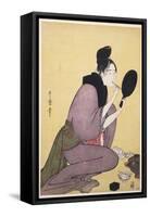 Kuchi-Beni, Painting the Lips (Colour Woodblock Print)-Kitagawa Utamaro-Framed Stretched Canvas