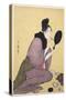 Kuchi-Beni, Painting the Lips (Colour Woodblock Print)-Kitagawa Utamaro-Stretched Canvas