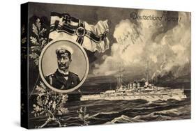 Künstler Ak Deutschland Voran, Kriegsschiff, Kaiser Wilhelm II, Patriotik-German photographer-Stretched Canvas