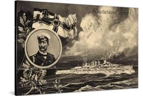 Künstler Ak Deutschland Voran, Kriegsschiff, Kaiser Wilhelm II, Patriotik-German photographer-Stretched Canvas