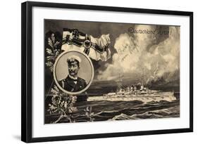 Künstler Ak Deutschland Voran, Kriegsschiff, Kaiser Wilhelm II, Patriotik-German photographer-Framed Photographic Print