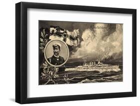 Künstler Ak Deutschland Voran, Kriegsschiff, Kaiser Wilhelm II, Patriotik-German photographer-Framed Premium Photographic Print