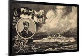 Künstler Ak Deutschland Voran, Kriegsschiff, Kaiser Wilhelm II, Patriotik-German photographer-Framed Photographic Print