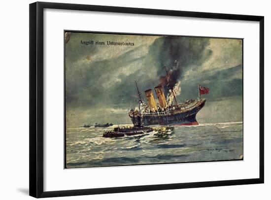 Künstler Angriff Eines Unterseebootes, Brit. Dampfer-null-Framed Giclee Print