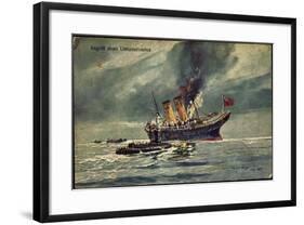 Künstler Angriff Eines Unterseebootes, Brit. Dampfer-null-Framed Giclee Print