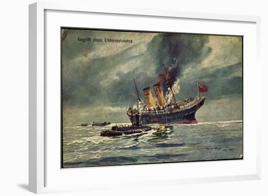 Künstler Angriff Eines Unterseebootes, Brit. Dampfer-null-Framed Giclee Print