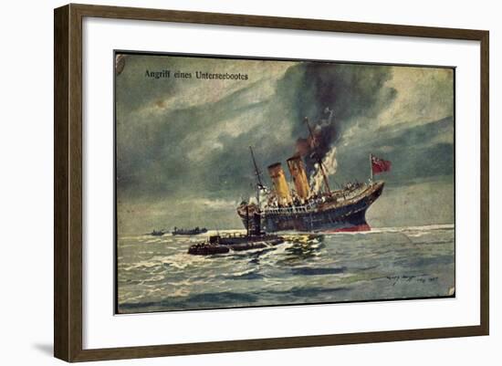 Künstler Angriff Eines Unterseebootes, Brit. Dampfer-null-Framed Giclee Print