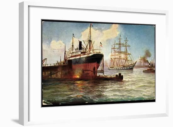 Künstler Blick in Den Hafen, Dampfer, Segelschiff-null-Framed Giclee Print