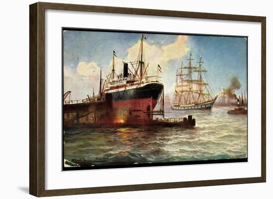 Künstler Blick in Den Hafen, Dampfer, Segelschiff-null-Framed Giclee Print