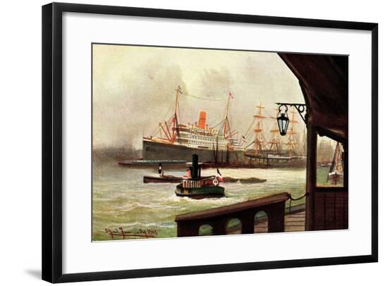 Künstler Blick in Den Hafen Vom Schiff Aus, Dampfer--Framed Giclee Print