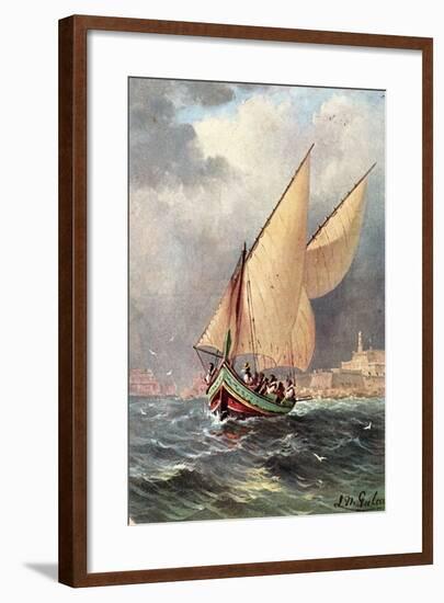 Künstler Buntes Segelboot Auf Fahrt, Stadt, Leute-null-Framed Giclee Print