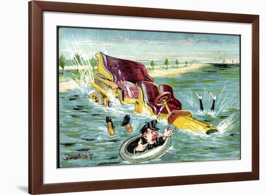 Künstler Donadini, Auto Landet Im Wasser,Chauffeur-null-Framed Giclee Print