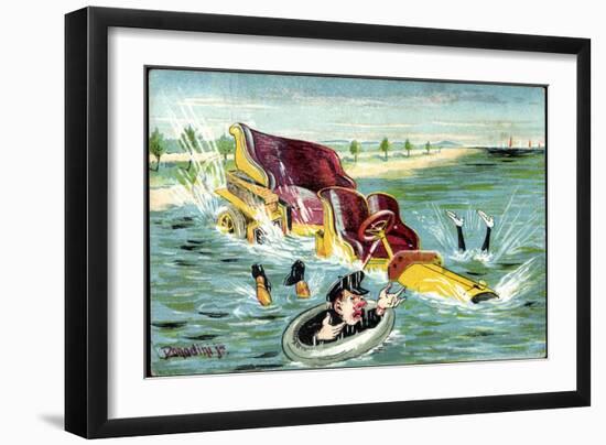 Künstler Donadini, Auto Landet Im Wasser,Chauffeur-null-Framed Giclee Print