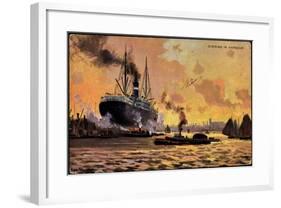 Künstler Evening in Harbour, Steamer, Boats-null-Framed Giclee Print