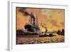 Künstler Evening in Harbour, Steamer, Boats-null-Framed Giclee Print