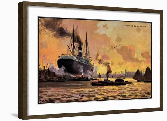 Künstler Evening in Harbour, Steamer, Boats-null-Framed Giclee Print