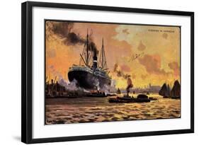 Künstler Evening in Harbour, Steamer, Boats-null-Framed Giclee Print