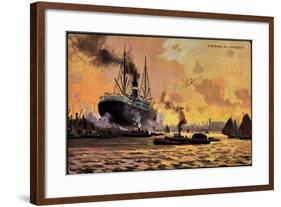 Künstler Evening in Harbour, Steamer, Boats-null-Framed Giclee Print