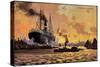 Künstler Evening in Harbour, Steamer, Boats-null-Stretched Canvas