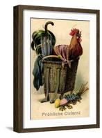 Künstler Frohe Ostern, Hahn Im Rucksack, Eier,Schirm-null-Framed Giclee Print