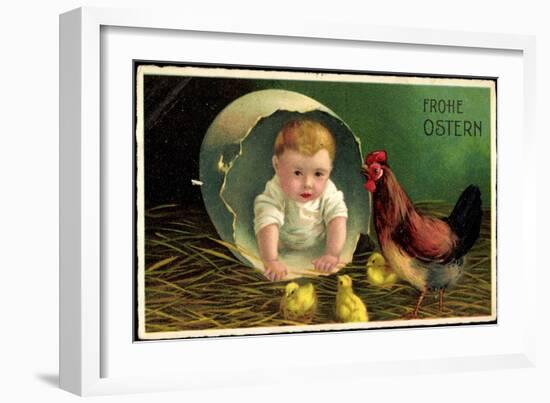 Künstler Frohe Ostern, Huhn Mit Küken, Osterei, Baby-null-Framed Giclee Print