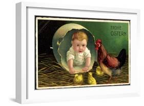 Künstler Frohe Ostern, Huhn Mit Küken, Osterei, Baby-null-Framed Giclee Print