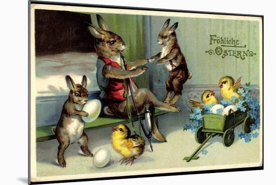 Künstler Frohe Ostern, Osterhase, Küken, Pfeife-null-Mounted Giclee Print