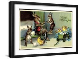 Künstler Frohe Ostern, Osterhase, Küken, Pfeife-null-Framed Giclee Print