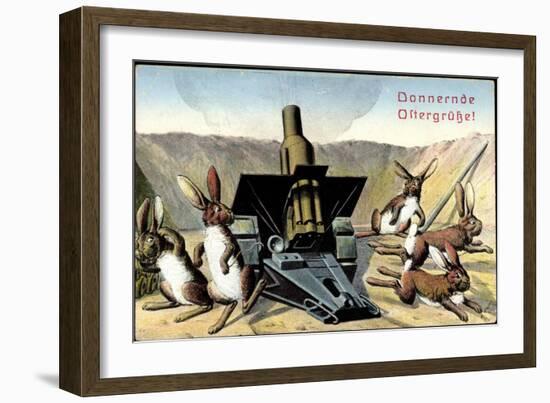 Künstler Frohe Ostern, Osterhasen Feuern Kanone-null-Framed Giclee Print