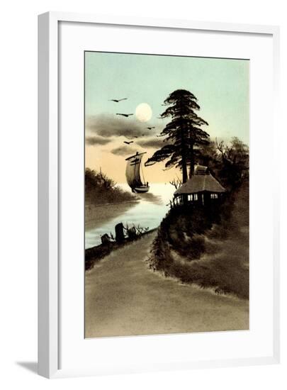 Künstler Handgemalt, Japan, Boot, Sonne--Framed Giclee Print
