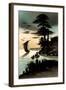 Künstler Handgemalt, Japanische Landschaft, Boot-null-Framed Giclee Print