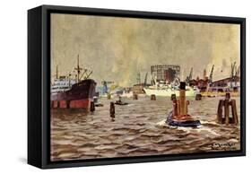 Künstler Mercker, E., Hamburger Hafen, Schiffe-null-Framed Stretched Canvas