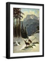 Künstler Müller, Hirsche Grasen Im Wald, Winter, Schnee, Wildgans-null-Framed Giclee Print